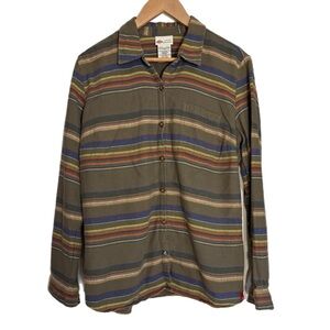 Dickies green horizontal stripes long sleeve flannel button up